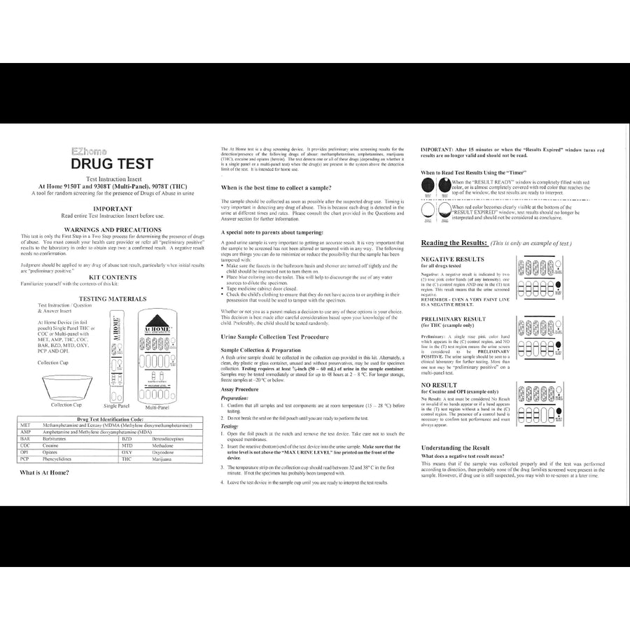 ezHome Drug Test 12 Drug Test - 9308T - MET, MDMA, AMP, MDA, THC, COC, OPI, BAR, BZD, PCP, MTD, OXY-Countrywide Testing